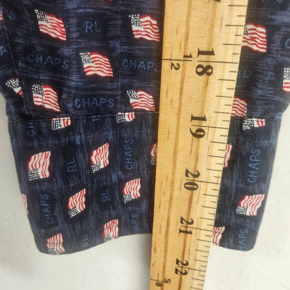 Ralph Lauren Chaps Men's Long Sleeve Bl American Flag Print Shirt Navy SZ L EUC - Picture 10 of 15